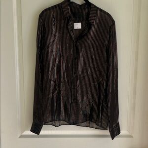 RtA Black and Multi Colored Striped Button Down Shirt